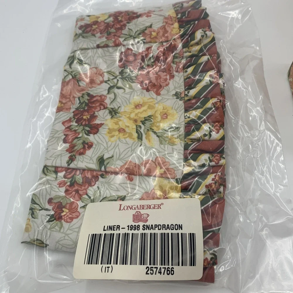 VTG NEW Longaberger  1998 Snapdragon Vase Basket Liner Protector Tie On Lid Book